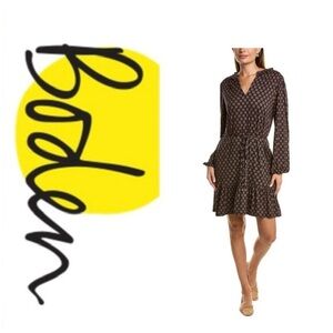 Boden Bell Sleeve Viscose Jersey Ruffle Dress Sunflower Geo Comfy Preppy Soft